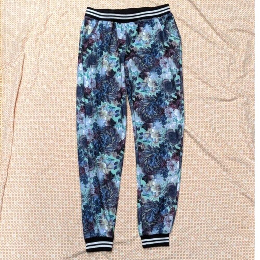 Rue21 Y2K Retro Blue & Purple Floral Jogger Pull On Pants Streetwear Athleisure